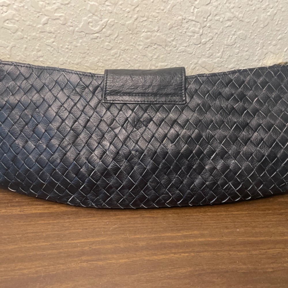 Anthropologie CHOCOLAT BLU Woven Black Leather Clutch Purse - Picture 2 of 8